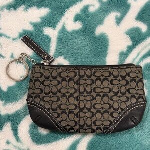 Black leather trim Coach VINTAGE Y2K Jacquard MONOGRAM COIN keychain PURSE